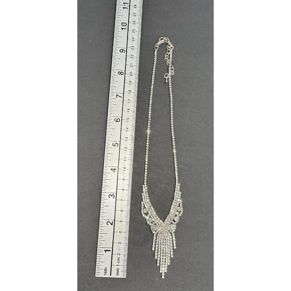 Crystal Fringe Necklace Rhinestone Waterfall Statement Choker Costume Jewelry - Picture 8 of 9